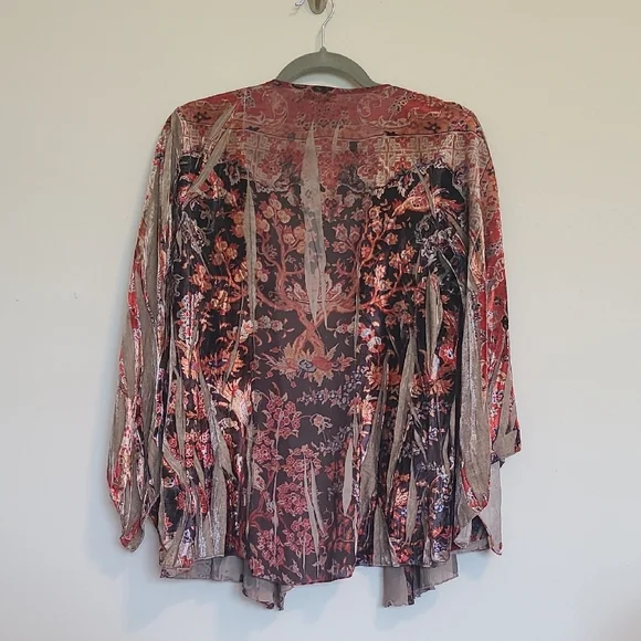 ONE WORLD Orange and Tan Patterned Kimono - Picture 2 of 7